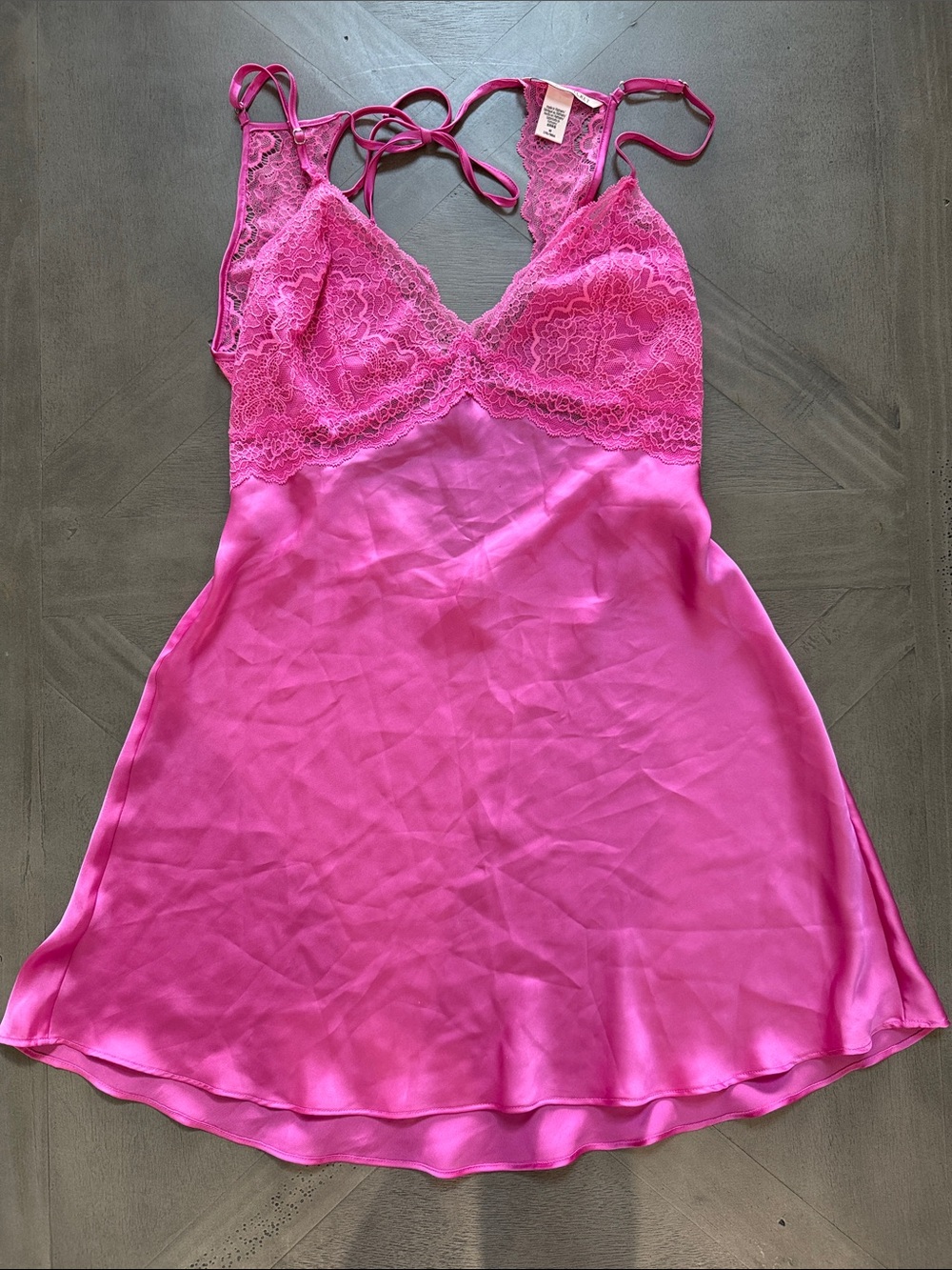 Victoria's Secret Bright Pink Lace & Satin Chemise